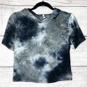 Blue & Gray Tie-Dye Hooded Stretch Crop Top Size XL